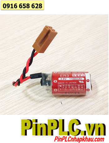 Maxell ER3 (Dây zắc nâu), Pin Maxell ER3 lithium 3.6v 1/2AA  1100mAh, Xuất xứ NHẬT